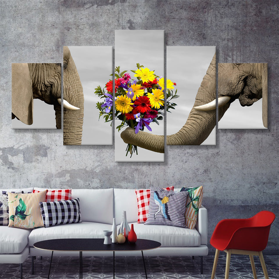 Elephants Love 5 Pieces Canvas Prints Wall Art - Painting Canvas,Wall Decor, Multi Panel,5 Panels