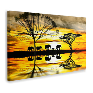 Elephants Walking Near Lake Paint Canvas Wall Art - Canvas Prints, Prints for Sale, Canvas Painting, Home Decor