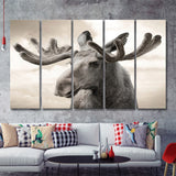 Elk Canvas Photo Print 5 Pieces B Canvas Prints Wall Art - Painting Canvas, Multi Panel