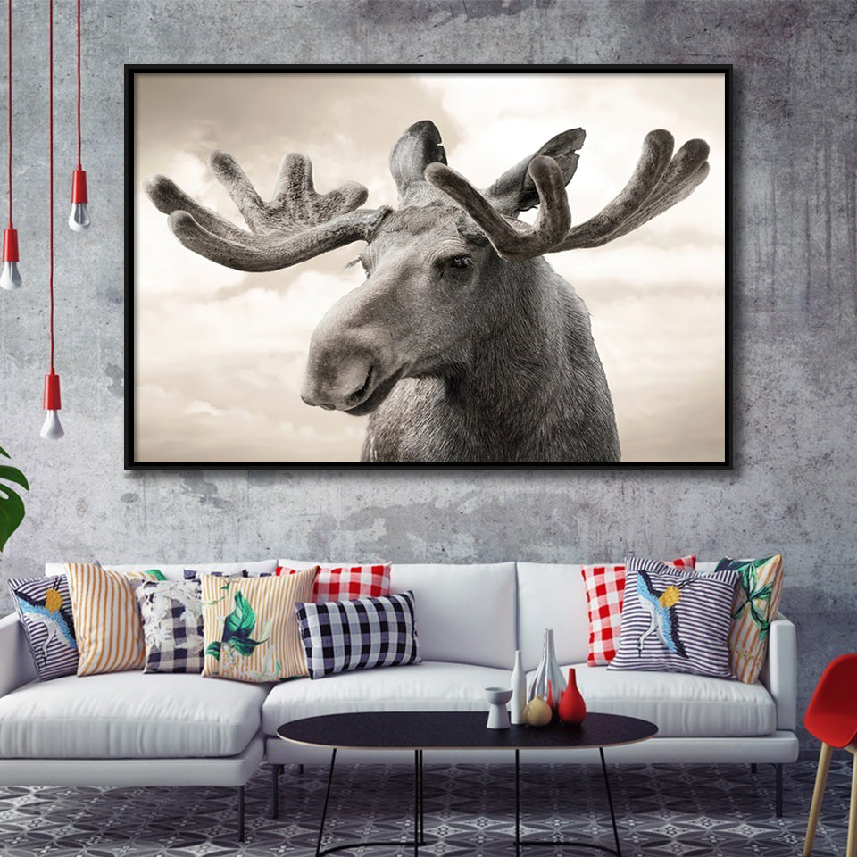 Elk Canvas Photo Print Framed Canvas Prints Wall Art - Painting Canvas, Floating Frame, Wall Decor