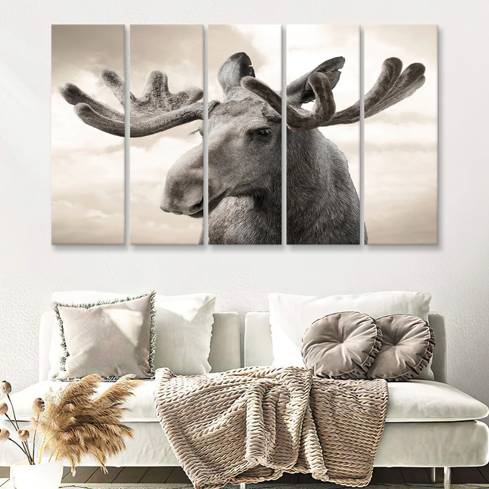 Elk Canvas Photo Print 5 Pieces B Canvas Prints Wall Art - Painting Canvas, Multi Panel