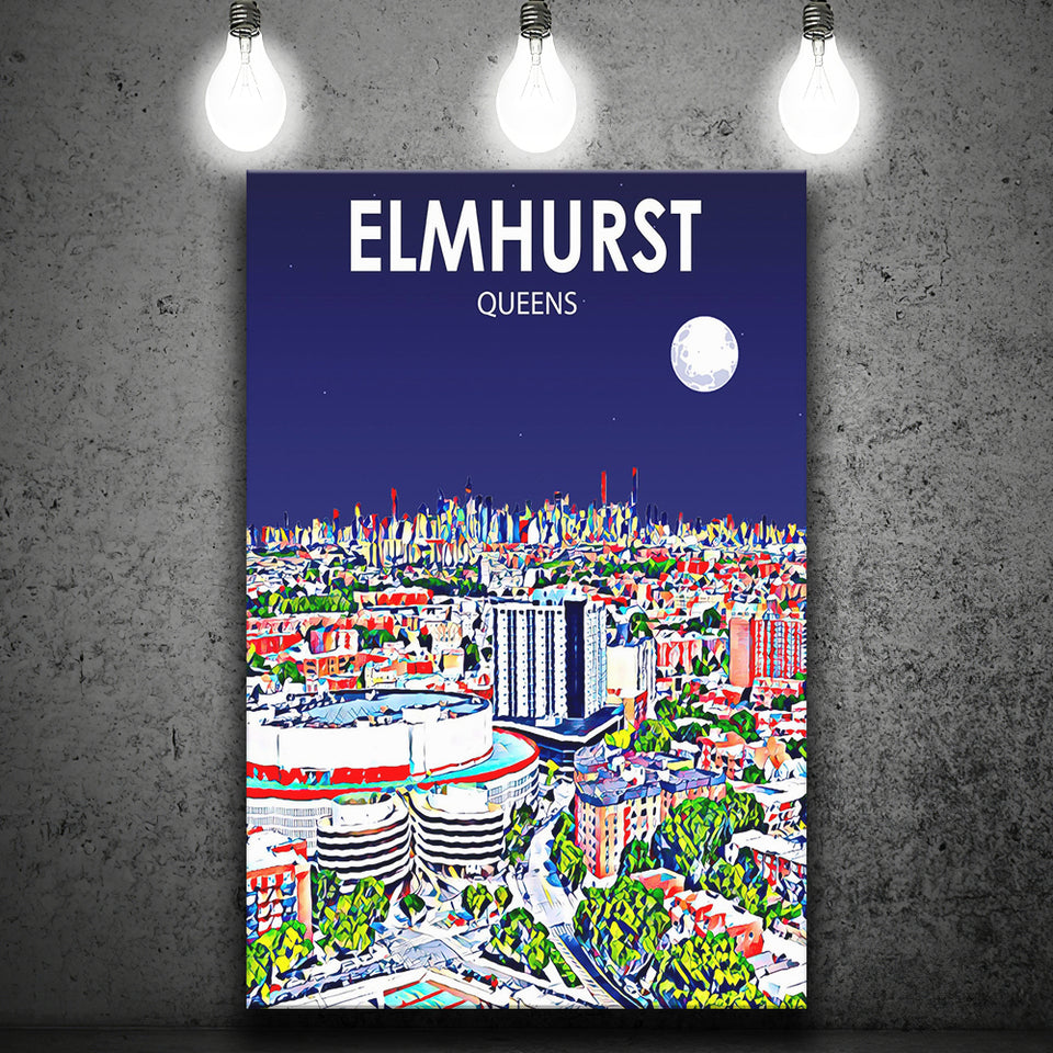 Elmhurst Queens Art Night Landscape ,City Art Print, Large Canvas, Canvas Print Wall Art Home Decor