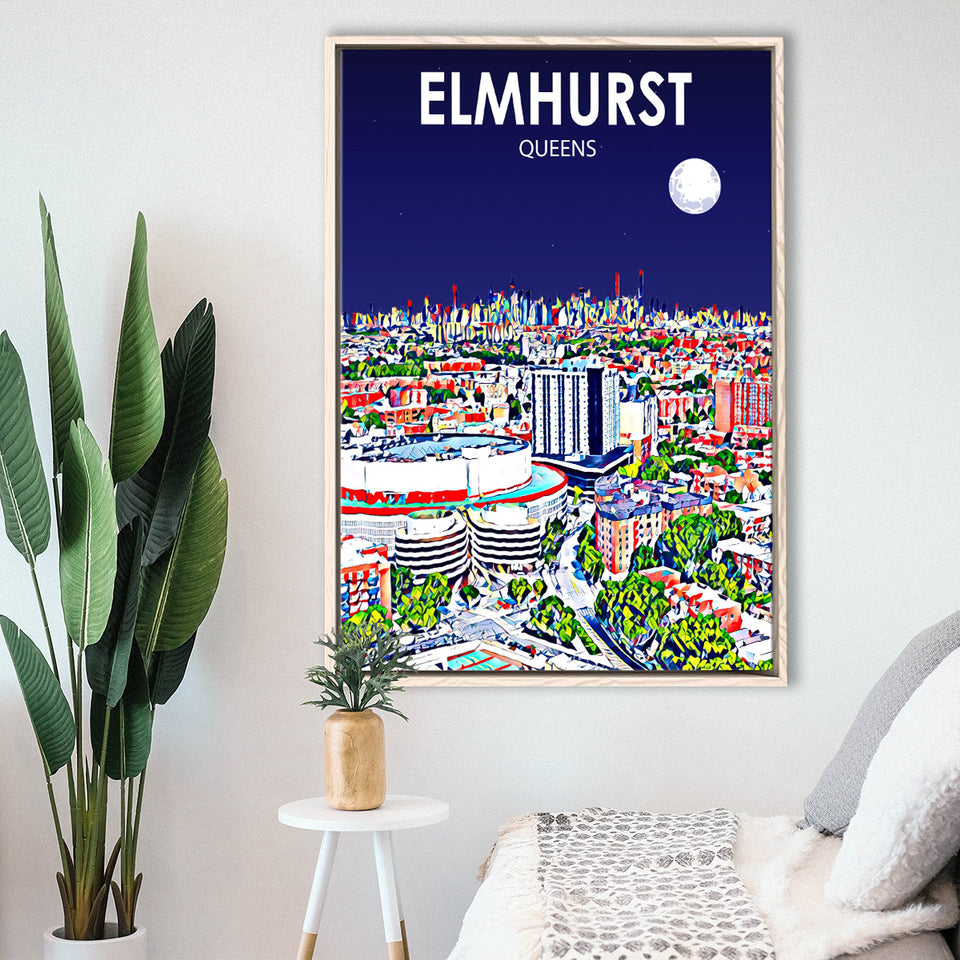 Elmhurst Queens Art Night Landscape, Large Canvas, Framed Canvas Print Wall Art Home Decor, Floating Frame