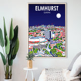 Elmhurst Queens Art Night Landscape, Large Canvas, Framed Canvas Print Wall Art Home Decor, Floating Frame
