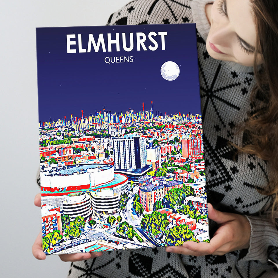 Elmhurst Queens Art Night Landscape ,City Art Print, Large Canvas, Canvas Print Wall Art Home Decor
