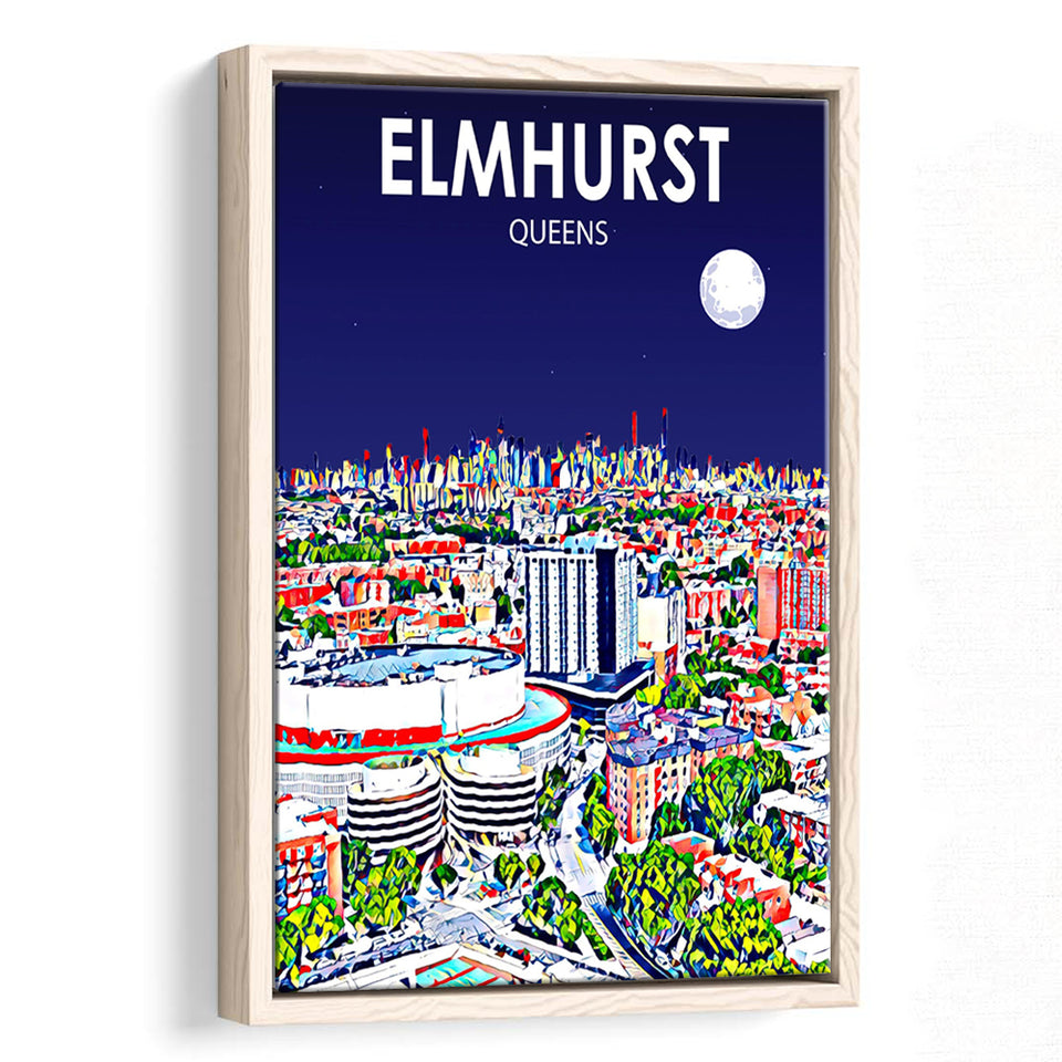 Elmhurst Queens Art Night Landscape, Large Canvas, Framed Canvas Print Wall Art Home Decor, Floating Frame
