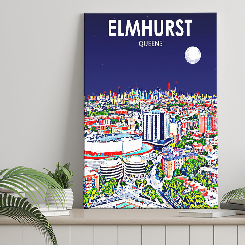 Elmhurst Queens Art Night Landscape ,City Art Print, Large Canvas, Canvas Print Wall Art Home Decor