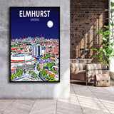 Elmhurst Queens Art Night Landscape, Large Canvas, Framed Canvas Print Wall Art Home Decor, Floating Frame