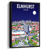 Elmhurst Queens Art Night Landscape, Large Canvas, Framed Canvas Print Wall Art Home Decor, Floating Frame