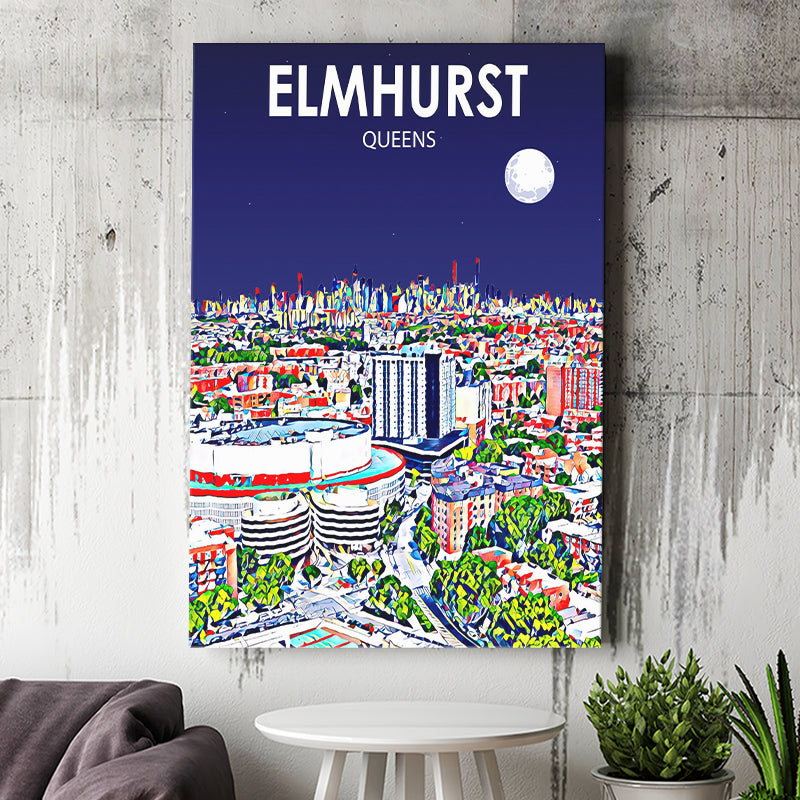 Elmhurst Queens Art Night Landscape ,City Art Print, Large Canvas, Canvas Print Wall Art Home Decor