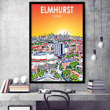 Elmhurst Queens Art Sunset Landscape, City Art Print, Framed Art Print Wall Art Home Decor, Framed Picture