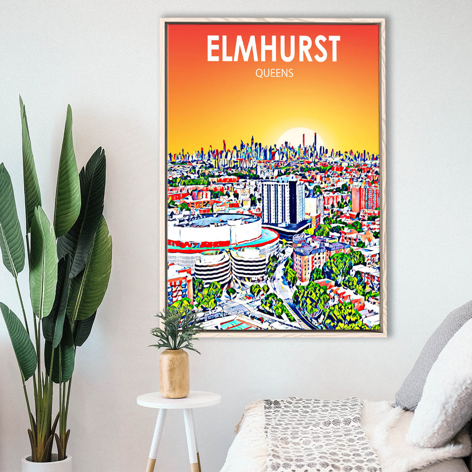 Elmhurst Queens Art Sunset Landscape, Large Canvas, Framed Canvas Print Wall Art Home Decor, Floating Frame