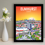 Elmhurst Queens Art Sunset Landscape, City Art Print, Framed Art Print Wall Art Home Decor, Framed Picture