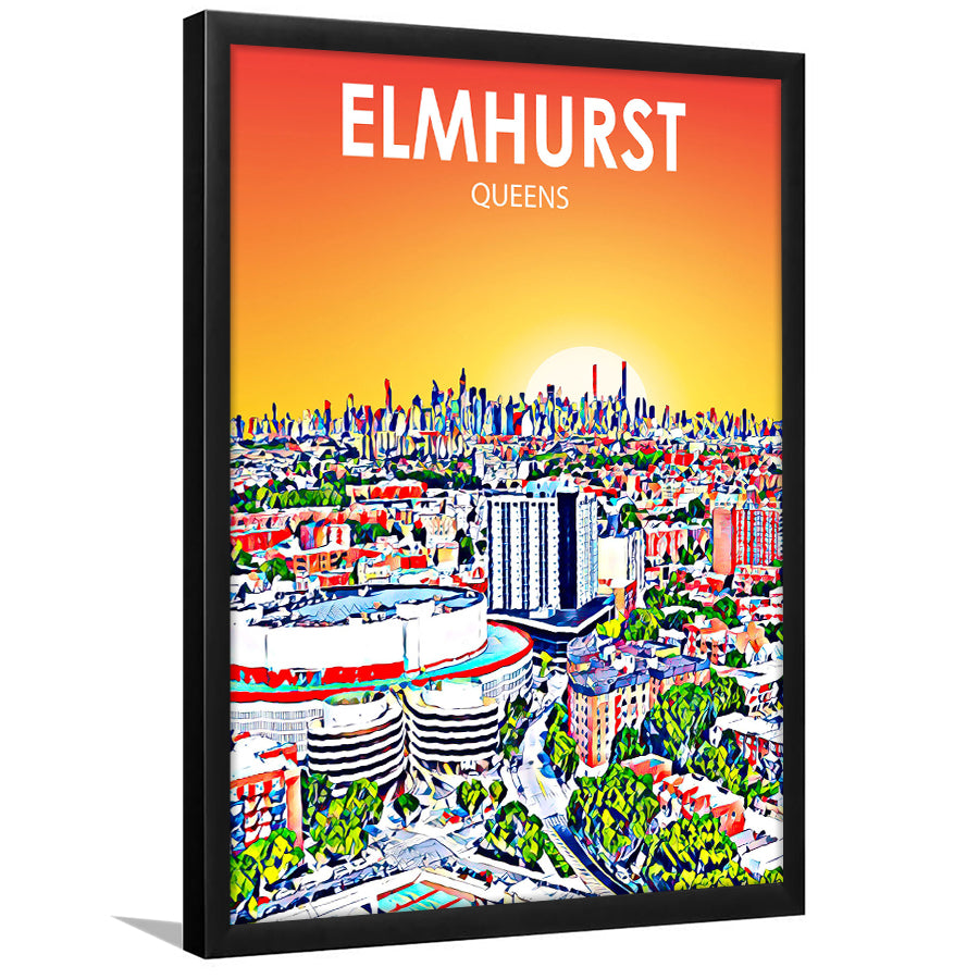 Elmhurst Queens Art Sunset Landscape, City Art Print, Framed Art Print Wall Art Home Decor, Framed Picture