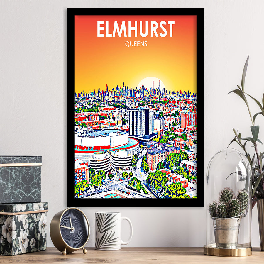 Elmhurst Queens Art Sunset Landscape, City Art Print, Framed Art Print Wall Art Home Decor, Framed Picture