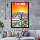 Elmhurst Queens Art Sunset Landscape, City Art Print, Framed Art Print Wall Art Home Decor, Framed Picture