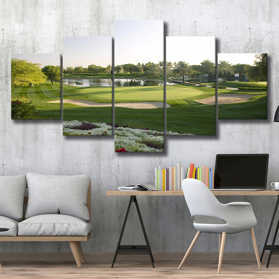 Emirates Gc (Majlis) Golf Courses At Dubai, United Arab Emirates, Golf Art Print, 5 Panels Canvas Prints Wall Art Decor