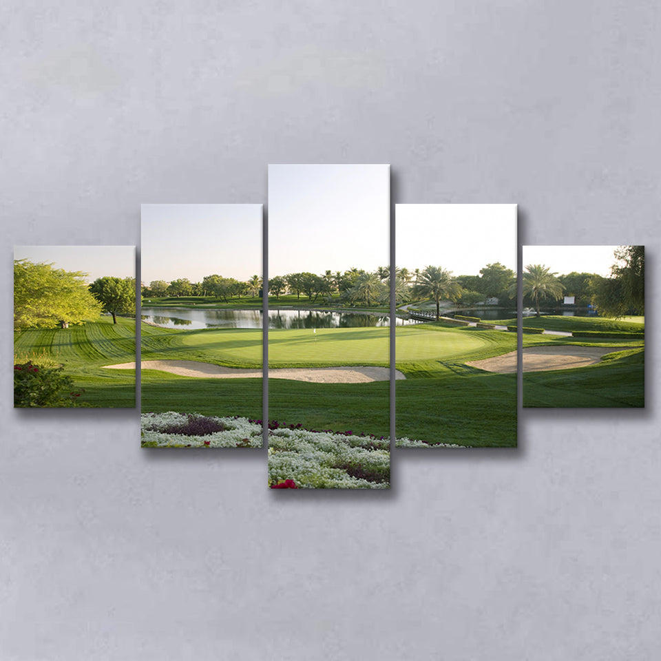 Emirates Gc (Majlis) Golf Courses At Dubai, United Arab Emirates, Golf Art Print, 5 Panels Canvas Prints Wall Art Decor