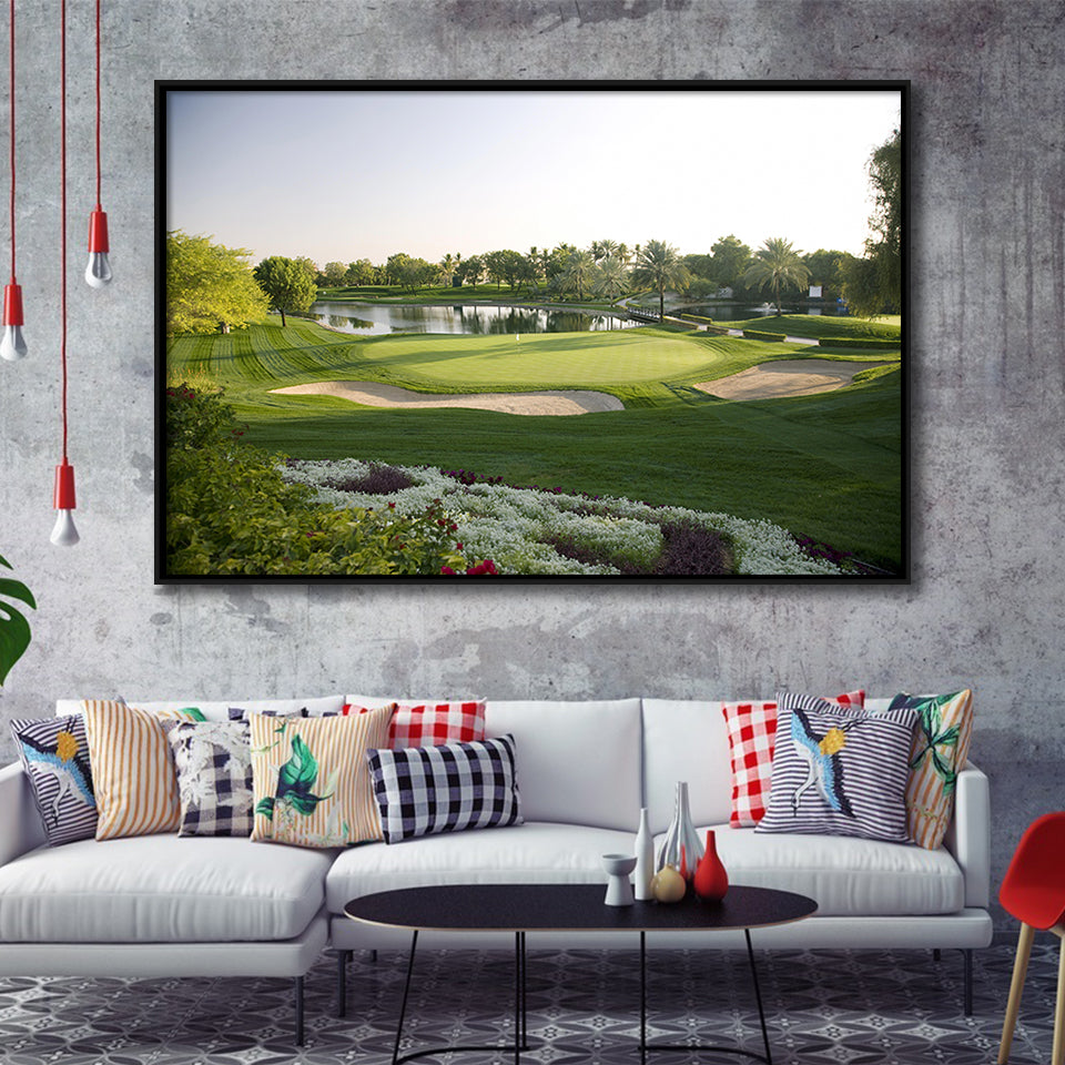 Emirates Gc (Majlis) Golf Courses At Dubai, United Arab Emirates,  Framed Canvas Prints Wall Art Decor, Floating Frame