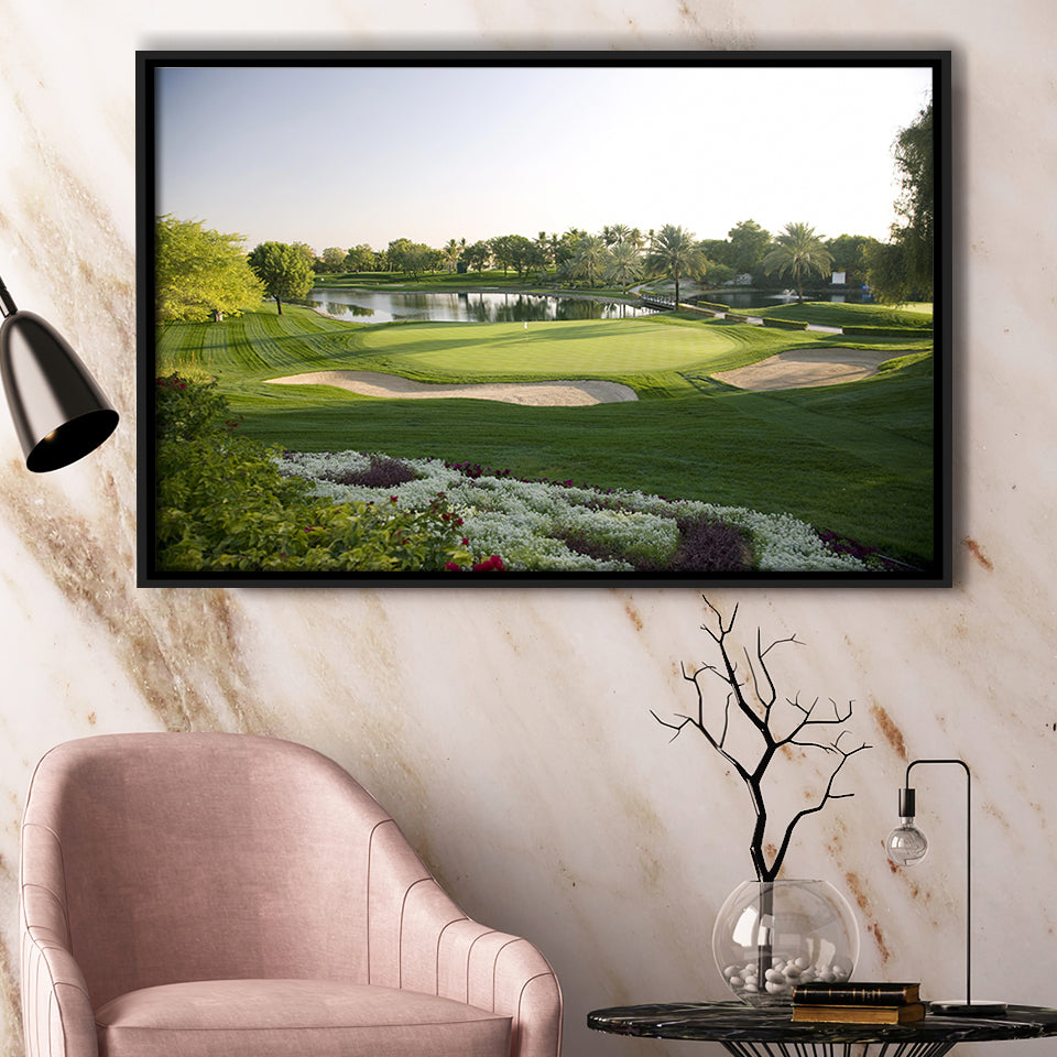 Emirates Gc (Majlis) Golf Courses At Dubai, United Arab Emirates,  Framed Canvas Prints Wall Art Decor, Floating Frame