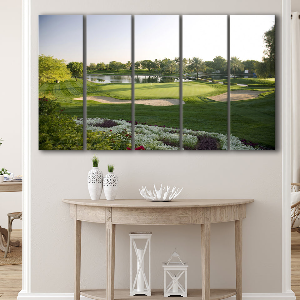 Emirates Gc (Majlis) Golf Courses At Dubai, United Arab Emirates, 5 Panels Extra Large Canvas Prints Wall Art Decor