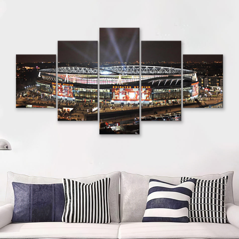Emirates Stadium, English Football Stadium At Night 5 Pieces Canvas Prints Wall Art - Painting Canvas, Multi Panel, Fan Gift