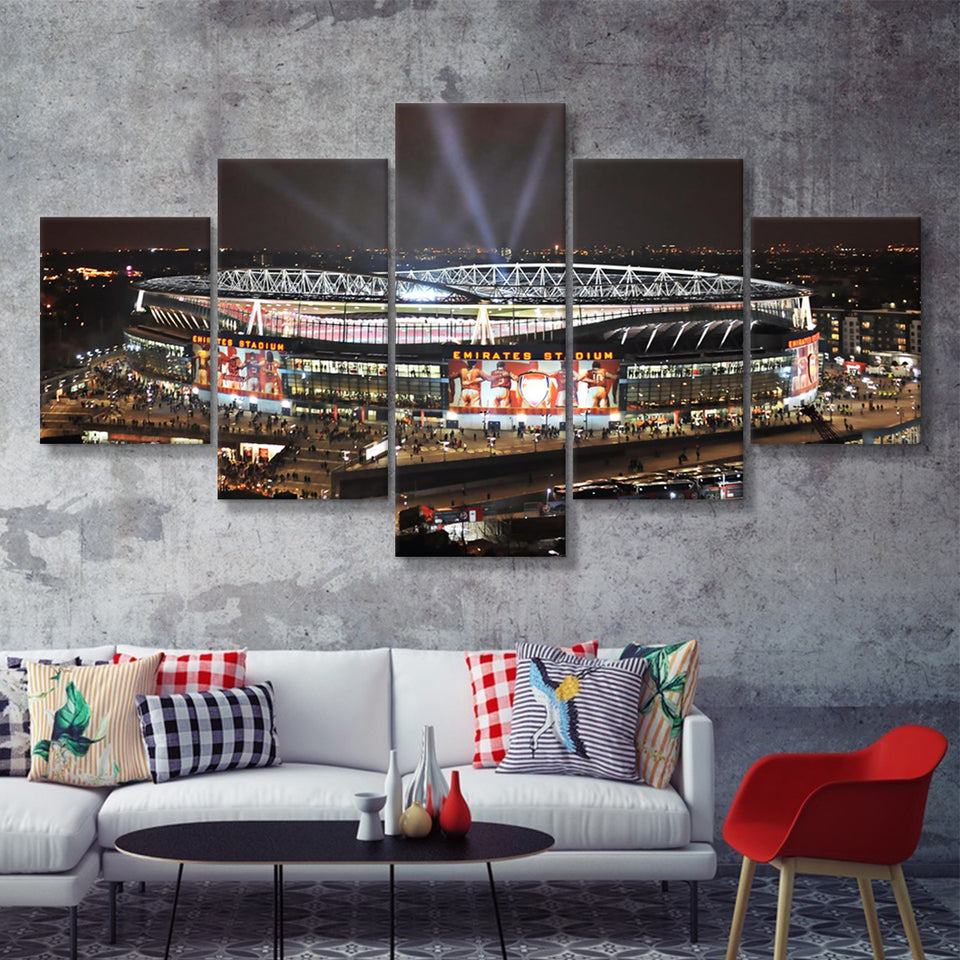 Emirates Stadium, English Football Stadium At Night 5 Pieces Canvas Prints Wall Art - Painting Canvas, Multi Panel, Fan Gift