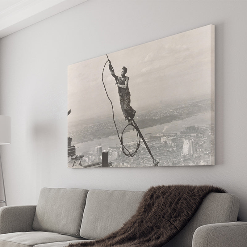 Empire State Building Black And White Print, Steel Worker Vintage Canvas Prints Wall Art Home Decor