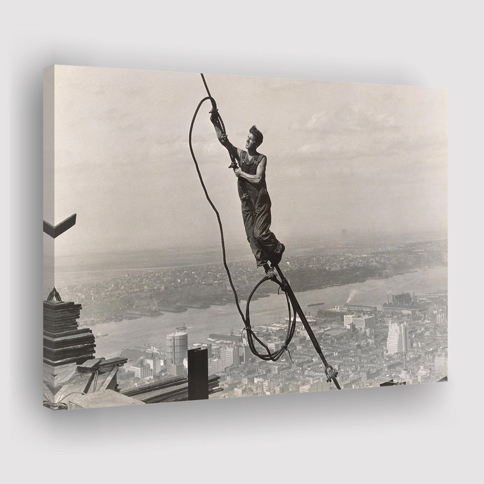 Empire State Building Black And White Print, Steel Worker Vintage Canvas Prints Wall Art Home Decor