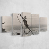 Empire State Building Black And White Print, Steel Worker Vintage 5 Panels, Canvas Prints Wall Art Decor, Large Canvas Art