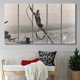 Empire State Building Black And White Print, Steel Worker Vintage Larger Canvas Art, 5 Piece Canvas Prints Wall Art Decor