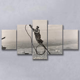 Empire State Building Black And White Print, Steel Worker Vintage 5 Panels, Canvas Prints Wall Art Decor, Large Canvas Art