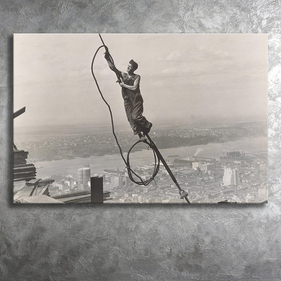 Empire State Building Black And White Print, Steel Worker Vintage Canvas Prints Wall Art Home Decor