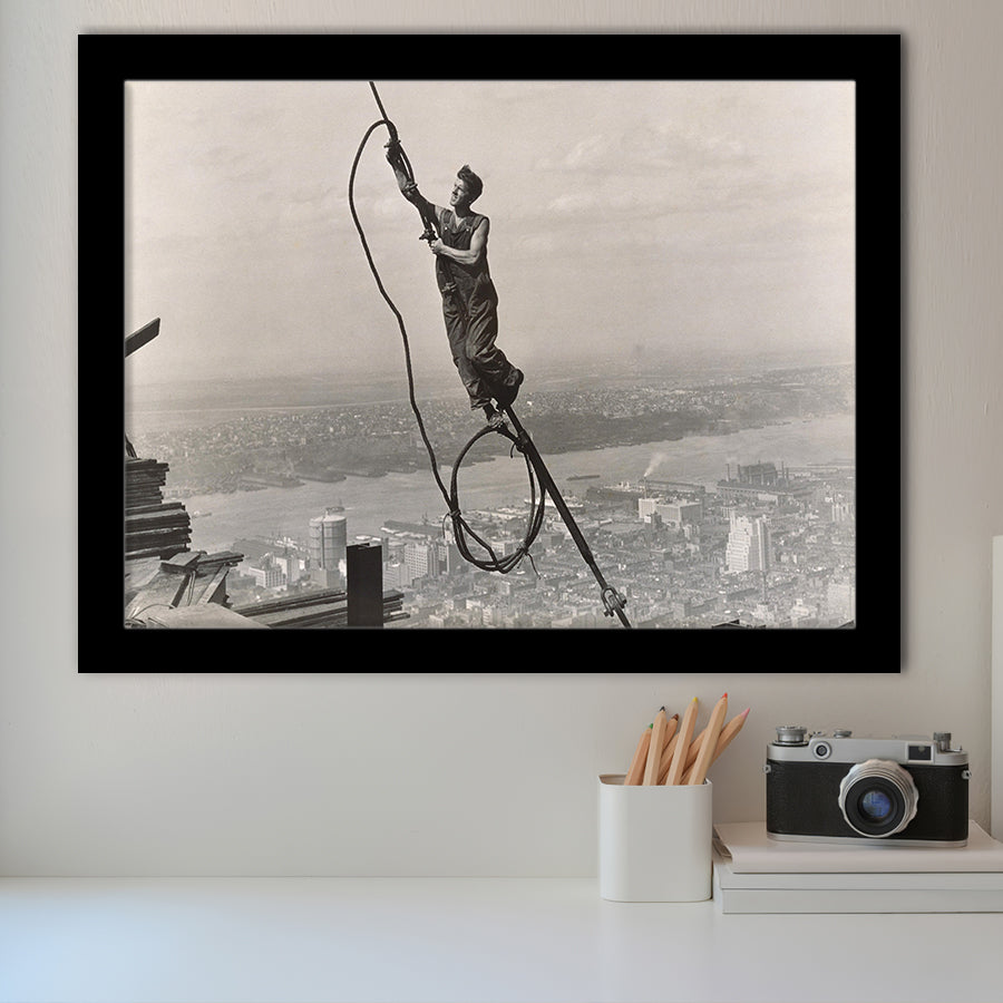 Empire State Building Black And White Print, Steel Worker Vintage Framed Art Prints, Wall Art,Home Decor,Framed Picture
