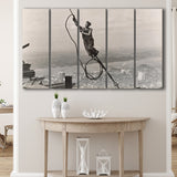 Empire State Building Black And White Print, Steel Worker Vintage Larger Canvas Art, 5 Piece Canvas Prints Wall Art Decor