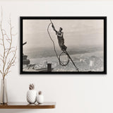 Empire State Building Black And White Print, Steel Worker Vintage Framed Canvas Prints Wall Art Home Decor,Floating Frame