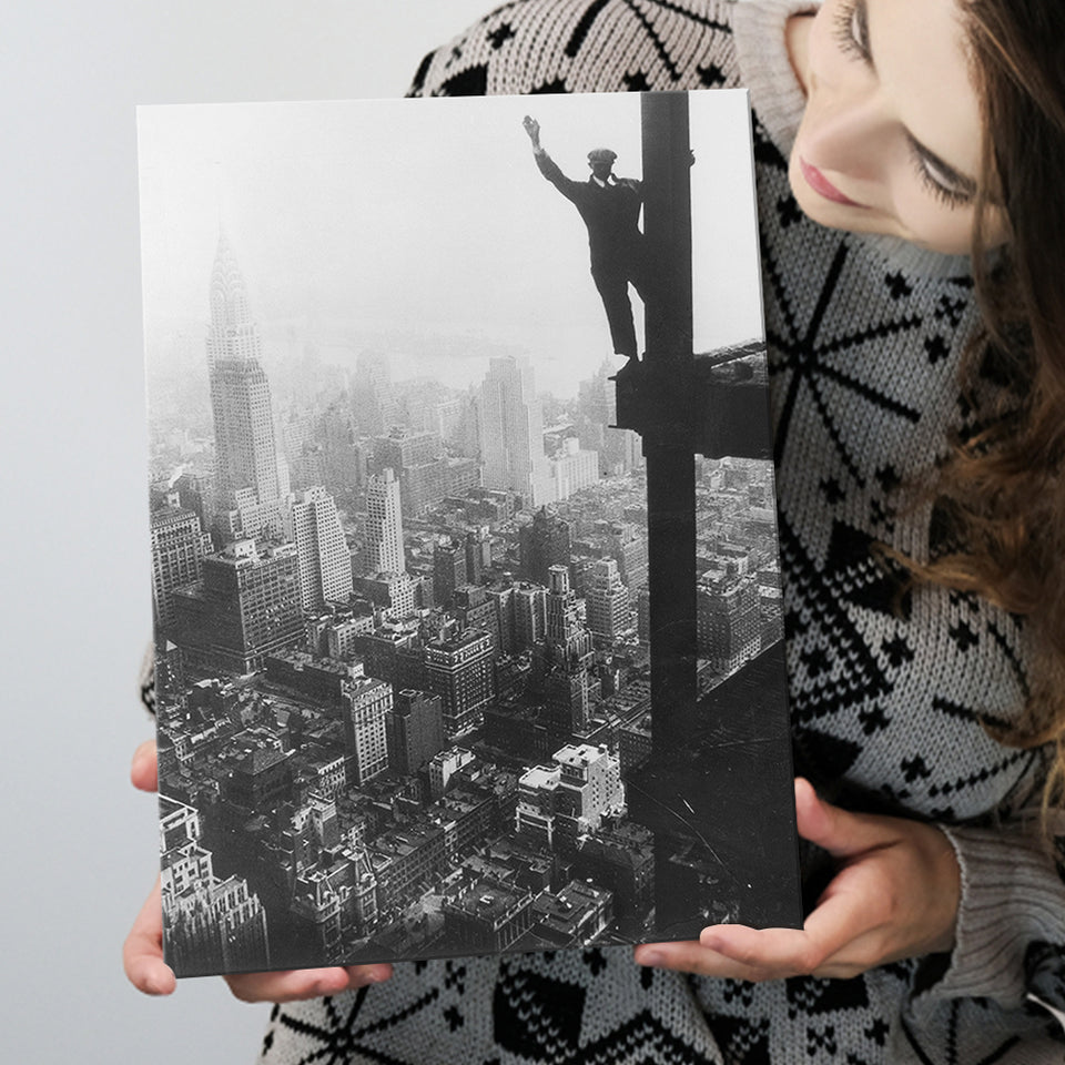 Empire State Building Steel Worker Vintage Photo Black And White Print Canvas Prints Wall Art Home Decor