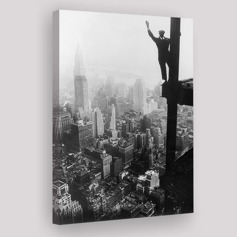 Empire State Building Steel Worker Vintage Photo Black And White Print Canvas Prints Wall Art Home Decor