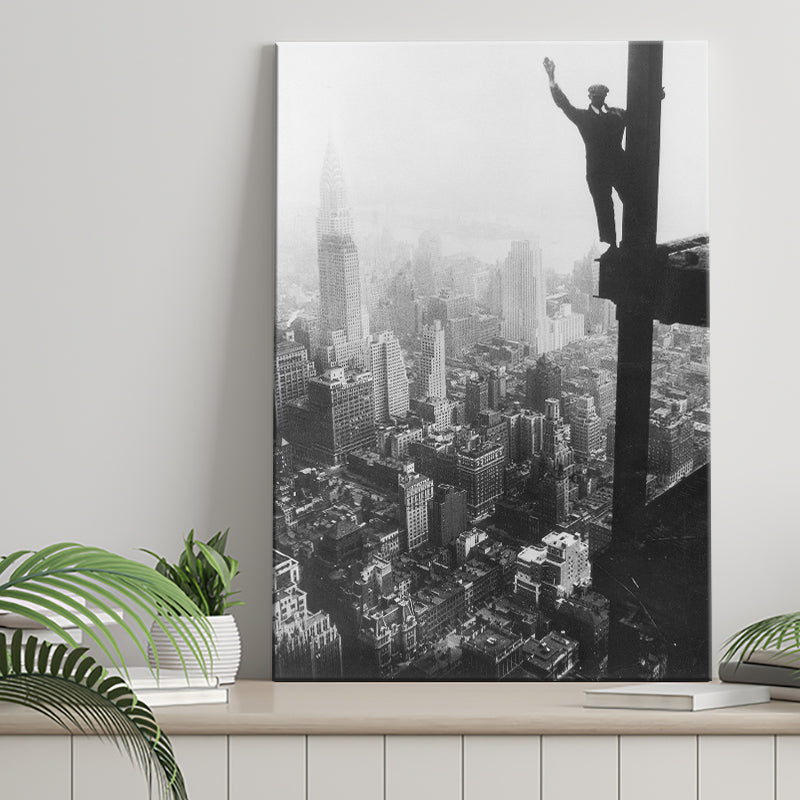 Empire State Building Steel Worker Vintage Photo Black And White Print Canvas Prints Wall Art Home Decor