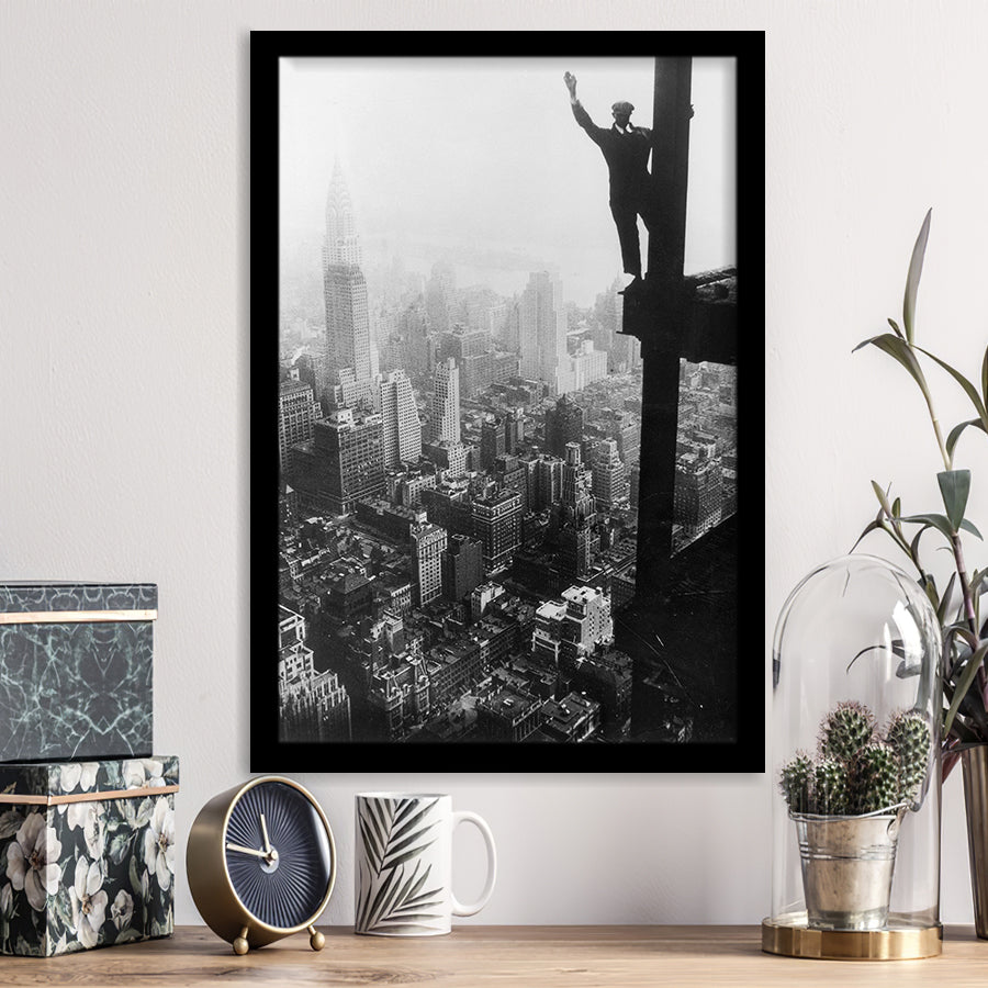 Empire State Building Steel Worker Vintage Photo Black And White Print Framed Art Print Wall Art Decor,Framed Picture