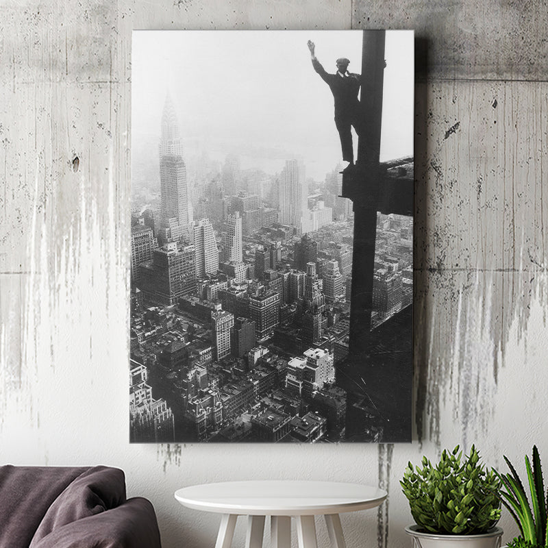 Empire State Building Steel Worker Vintage Photo Black And White Print Canvas Prints Wall Art Home Decor
