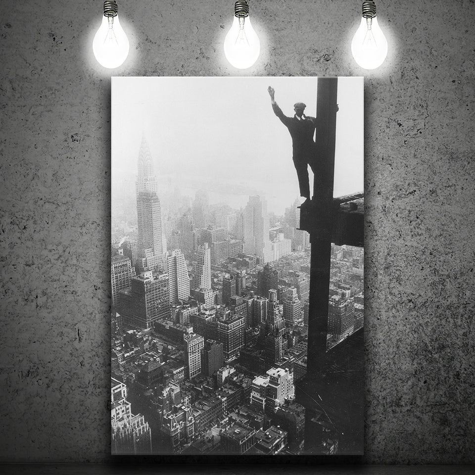 Empire State Building Steel Worker Vintage Photo Black And White Print Canvas Prints Wall Art Home Decor