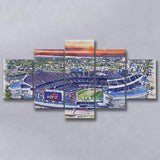 Empower Field Broncos Stadium Watercolor, 5 Pieces, Multi Panel Canvas Prints Wall Art Decor