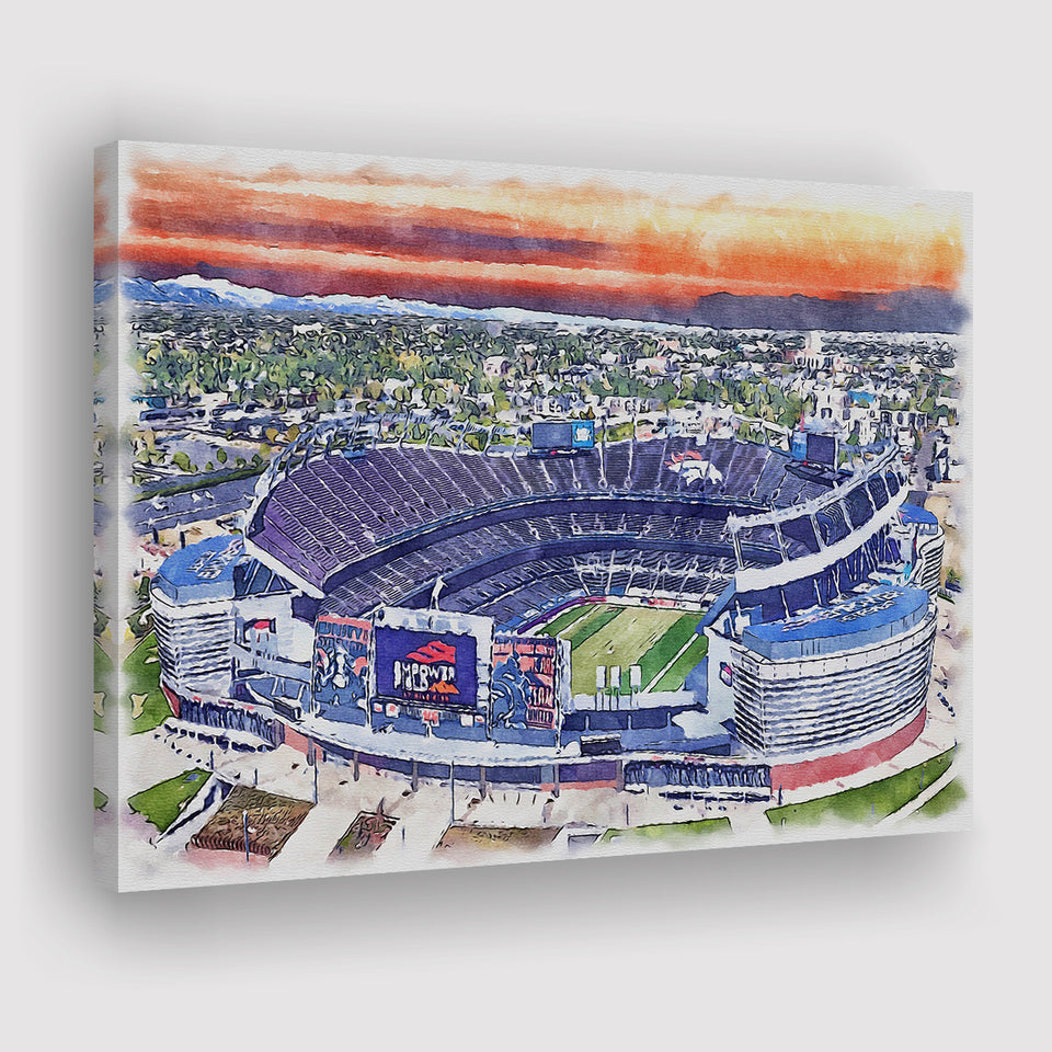 Empower Field Broncos Stadium Watercolor, Sport Art Prints Fan Gift, Canvas Prints Wall Art Decor