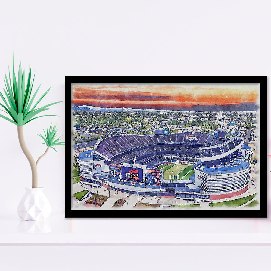 Empower Field Broncos Stadium Watercolor, Sport Prints Fan Gift, Framed Art Prints Wall Art Decor