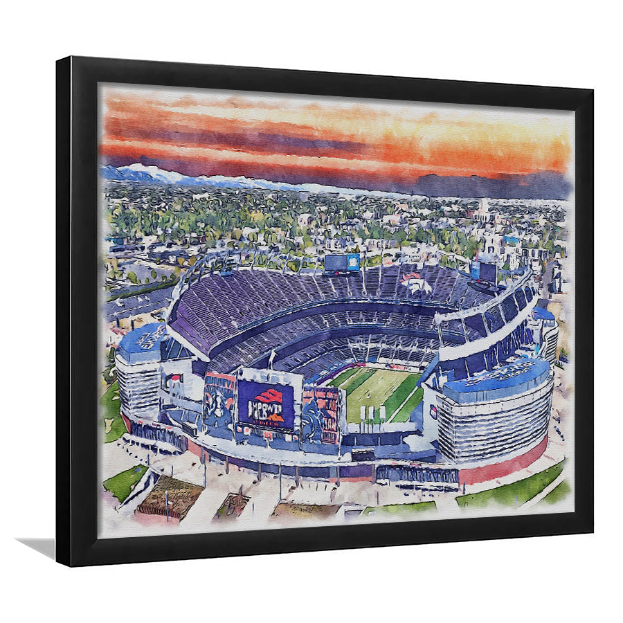 Empower Field Broncos Stadium Watercolor, Sport Prints Fan Gift, Framed Art Prints Wall Art Decor