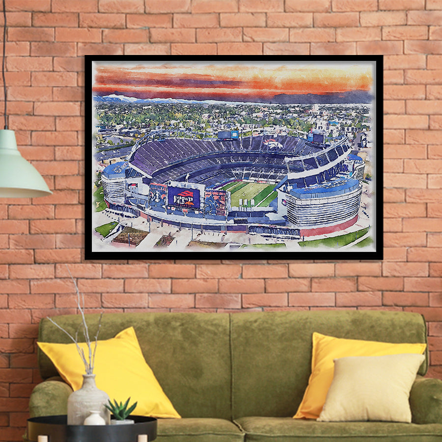 Empower Field Broncos Stadium Watercolor, Sport Prints Fan Gift, Framed Art Prints Wall Art Decor