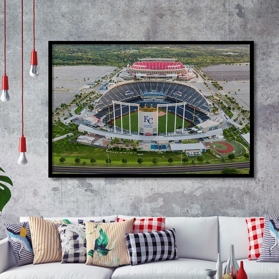 Empty Kauffman Stadium, Stadium Canvas, Sport Art, Gift for him, Framed Art Prints Wall Art Decor, Framed Picture