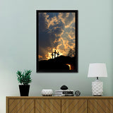 Empty Tomb And Three Crosses Framed Canvas Prints - Painting Canvas, Framed Art, Prints for Sale, Wall Art, Wall Decor