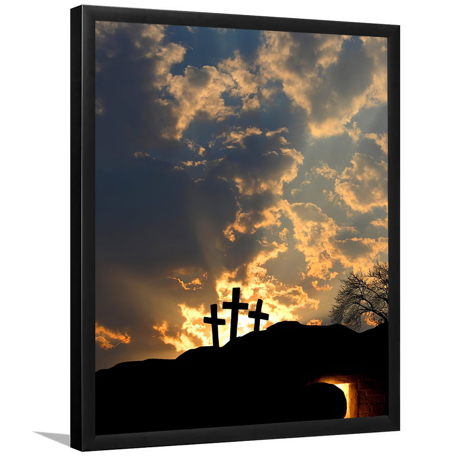 Empty Tomb And Three Crosses Framed Art Prints - Framed Painting, Painting Art, Prints for Sale, Wall Art, Wall Decor
